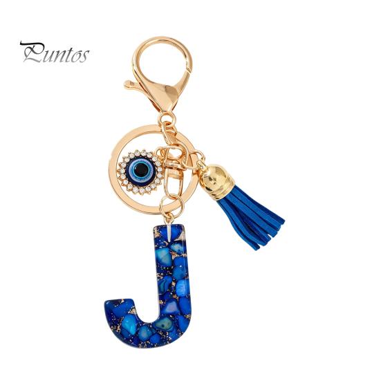 Durable Keychain Charm Blue Series Pendant, Initial Letter Key Chain with Eyes Keyring Tassel Design, A-Z Holder for Bags Backpacks Cars Accessories