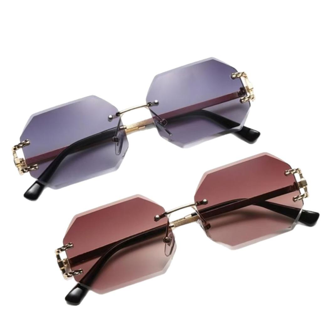 Unisex Metal Frameless Octagonal Sunglasses, Gradient Lenses With UV Protection For Daily And Outdoor Use