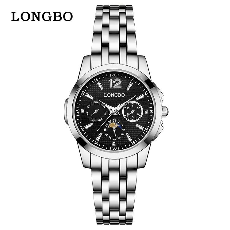 Longbo Men s Waterproof Steel Band Quartz Sports Watch with Luminous Dial.