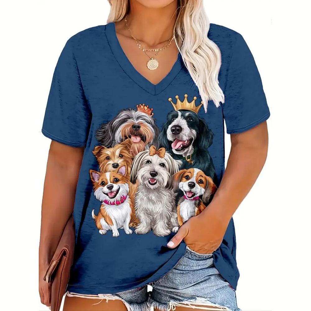 Dámská trička Kočky Tisk Ležérní Výstřih Krátký rukáv Volný Top Dámské Kreslené Oblečení Zvířata Móda Dívčí trička nadměrné velikosti