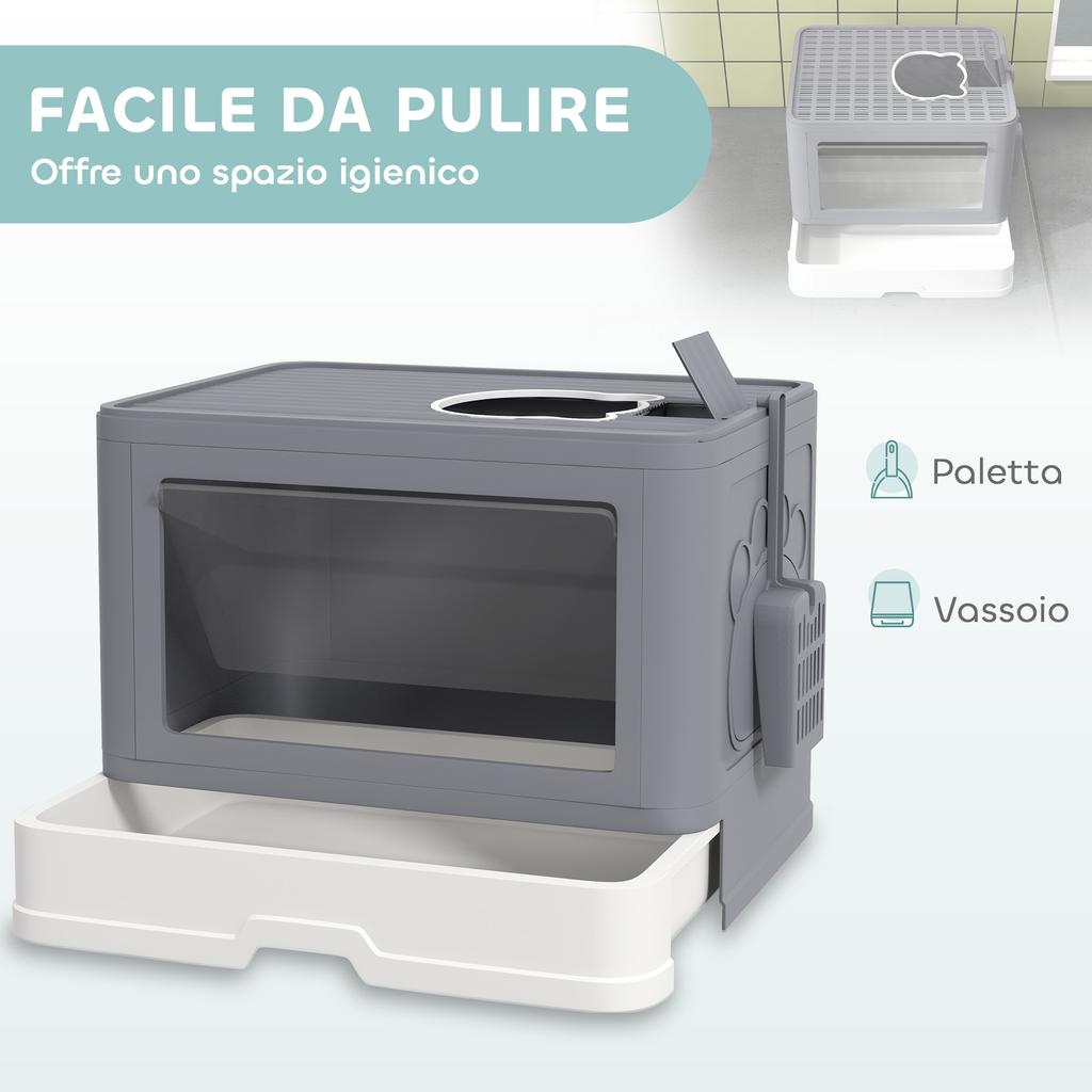 Closed Cat Litter Box with Lid and Double Entrance, Removable Drawer, Scoop and Brush, Grey