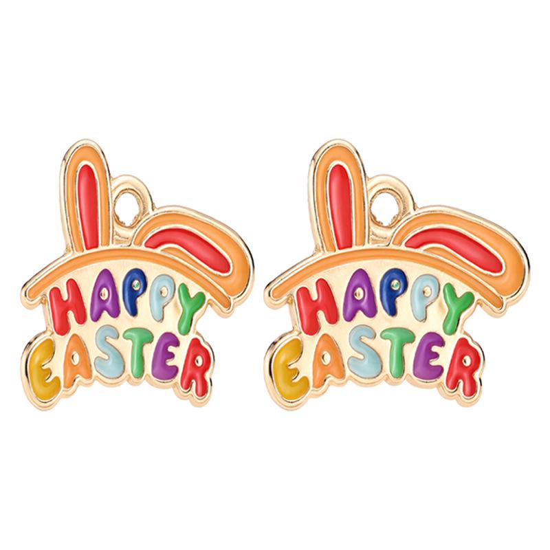 Easter Drip Oil Cartoon Egg & Rabbit Alloy Pendant Charm for DIY Necklace Accessories
