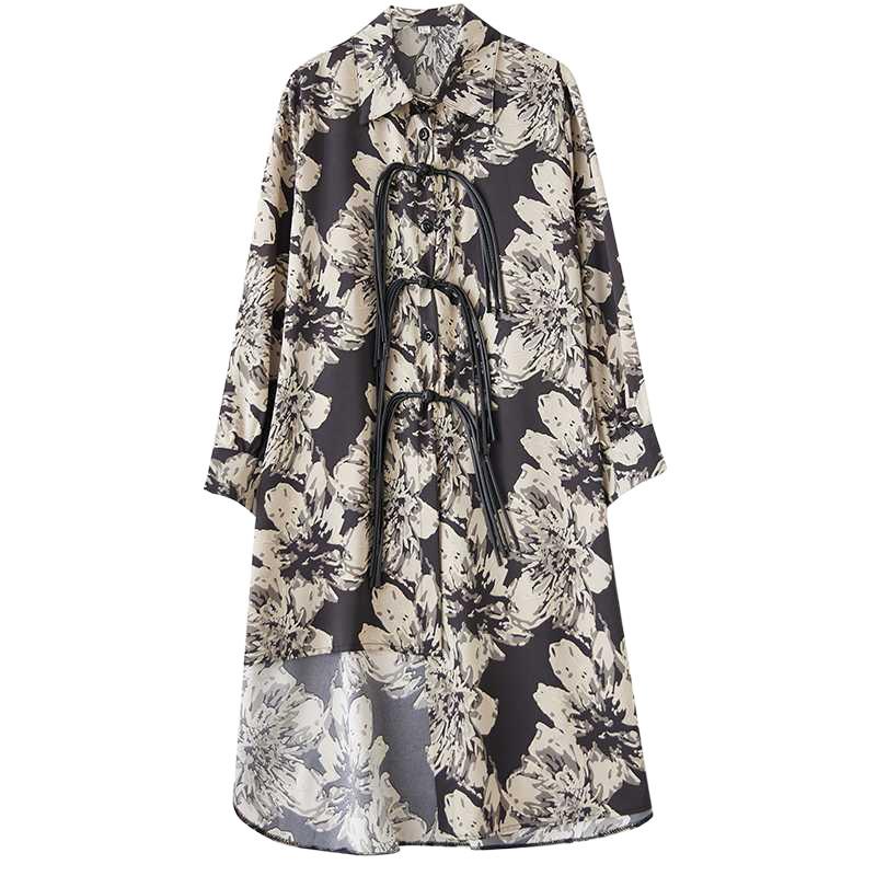 Spring and Autumn Mid-length Button-down Shirt Dresses