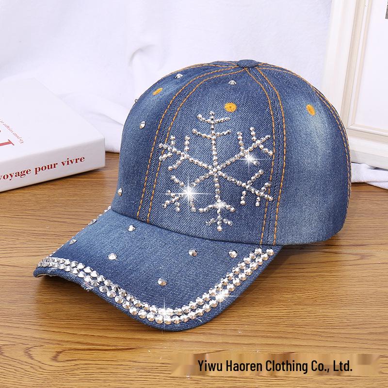 Damen Strass Denim Baseballkappe - Paris Schriftzug Sonnenhut