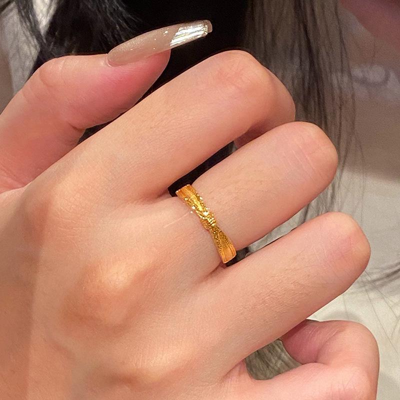 Xiaohongshu Bestseller: Minimalist Brushed Bow Sand Gold Ring for Women Adjustable Open