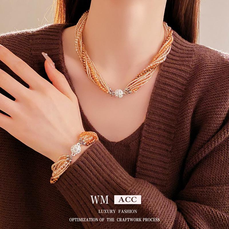 Korean Diamond-Studded Crystal Multi-Layer Wrap-Around Bracelet - Light Luxury Exquisite Bangle with a High-End Elegant Touch.