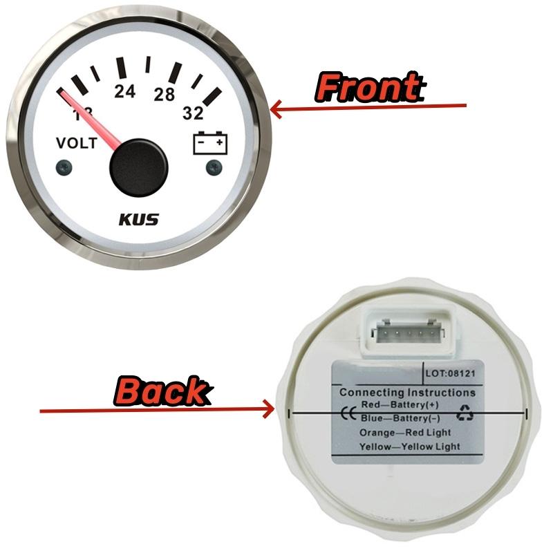 KUS Car Truck Boat 52mm 8-16V Display Voltmeters Pointer Voltage Gauges Marine 18-32V Volt Meters with Yellow or Red Backlight