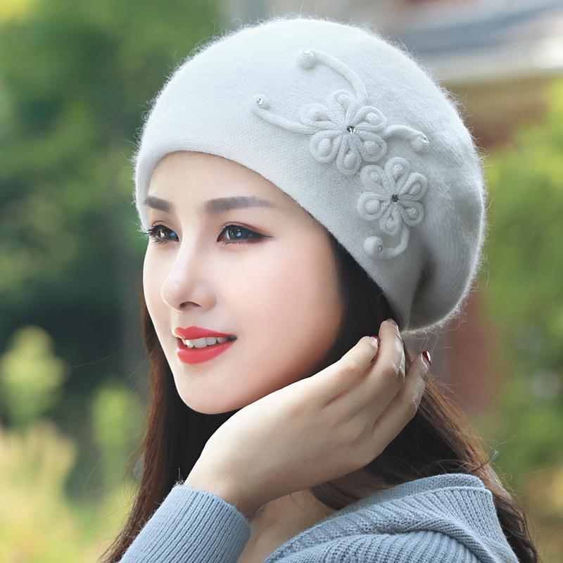 

Осень-зима корейская кроличья шерсть вязаная шерстяная шапка женская теплая крышка защита ушей Belle Hat One Size