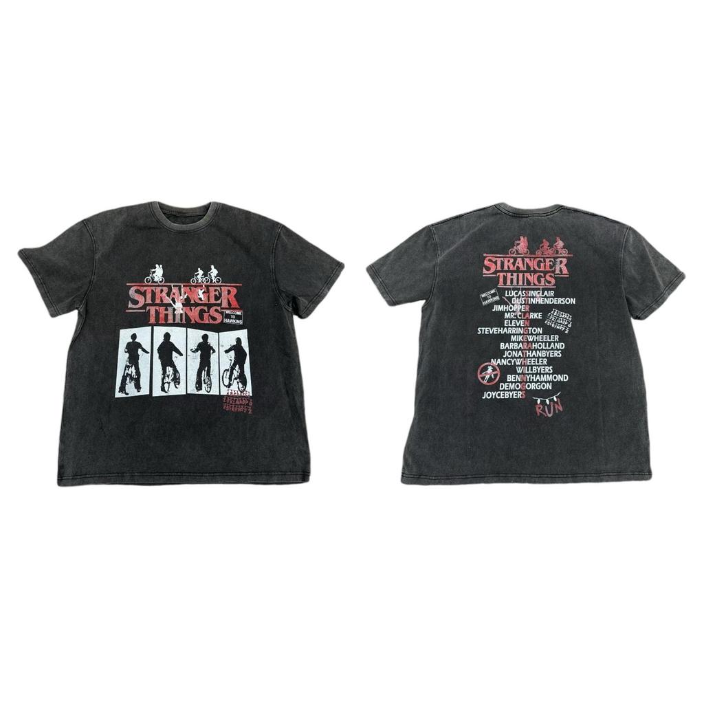 Stranger Things Vintage Waschung Grafik T-Shirt Rundhals Kurzarm T-Shirt Retro Sommer Unisex