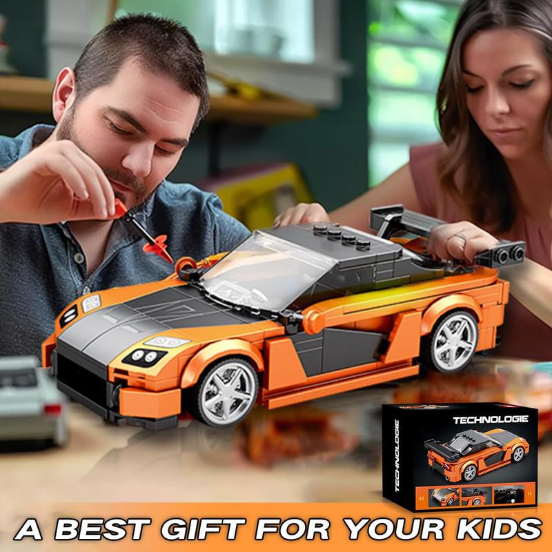 Orange Sports Car Building Block Creative City Vehicle Classic Car Model Bricks Desktop Display Kids Toys Holiday Gifts