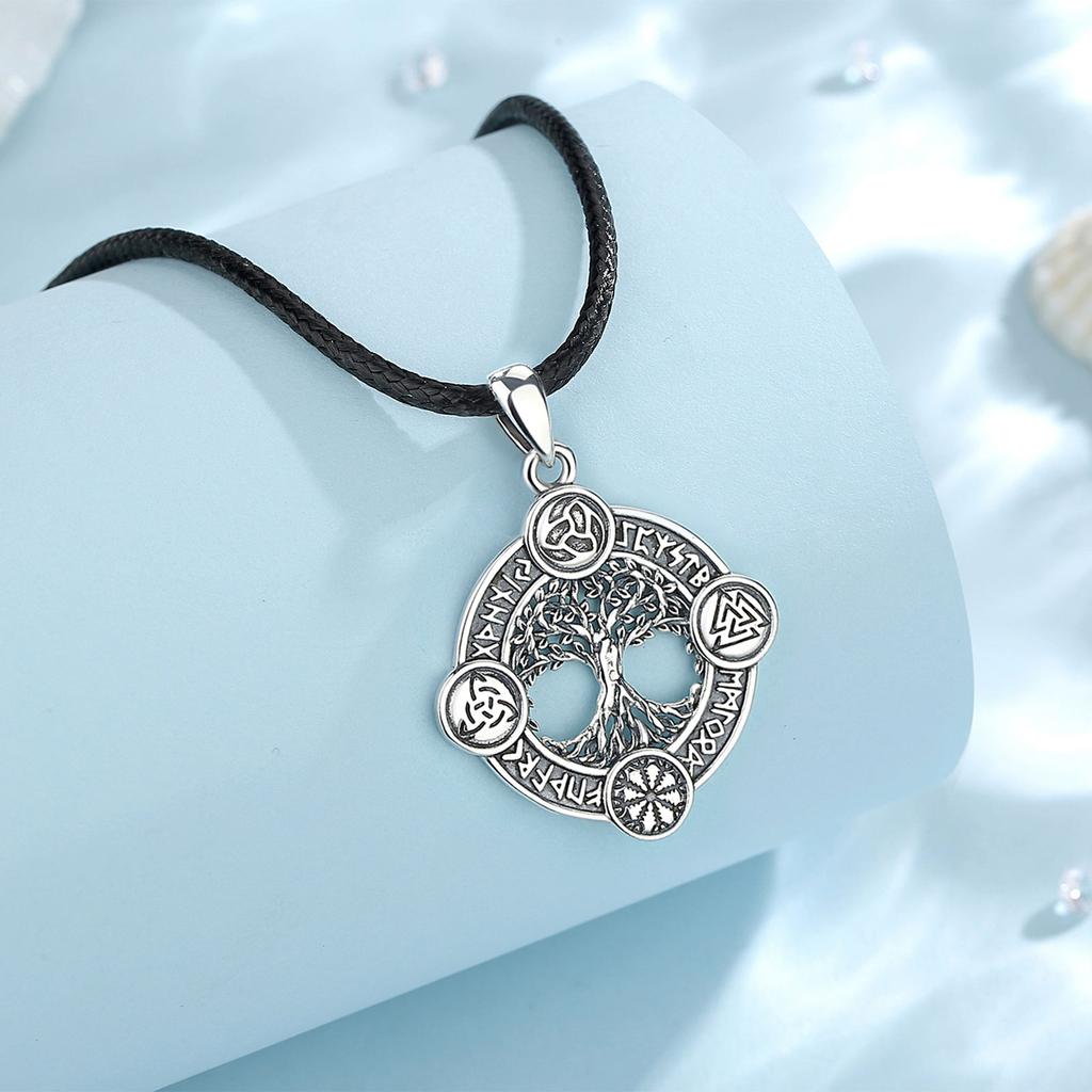 Eudora 925 Silber Lebensbaum Halskette Nordische Runen Hexe Keltischer Knoten Yggdrasil Amulett Anhänger Mann Wikinger Schmuck