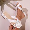 Fashion Shiny Crystal Thick Heels Sandals for Women Plus Size Cross Band Square Toe Slippers 2025 Summer Lightweight Comfort Beach Shoes