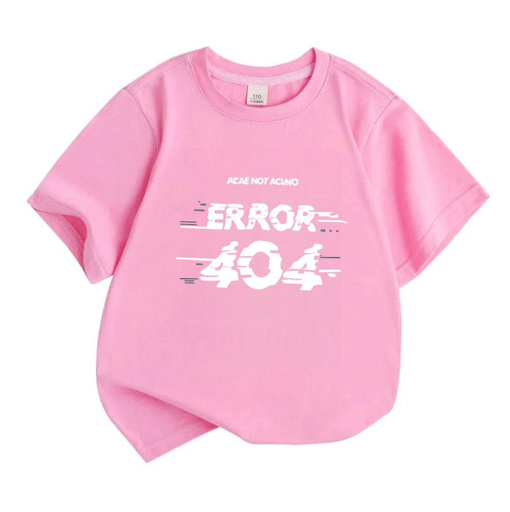 Kids Boys Girls 100% Cotton Crew Neck Short Sleeve T-Shirt, Cool Glitch 404 Error Print Casual Soft Breathable Tees for Daily Home School Outdoor Play