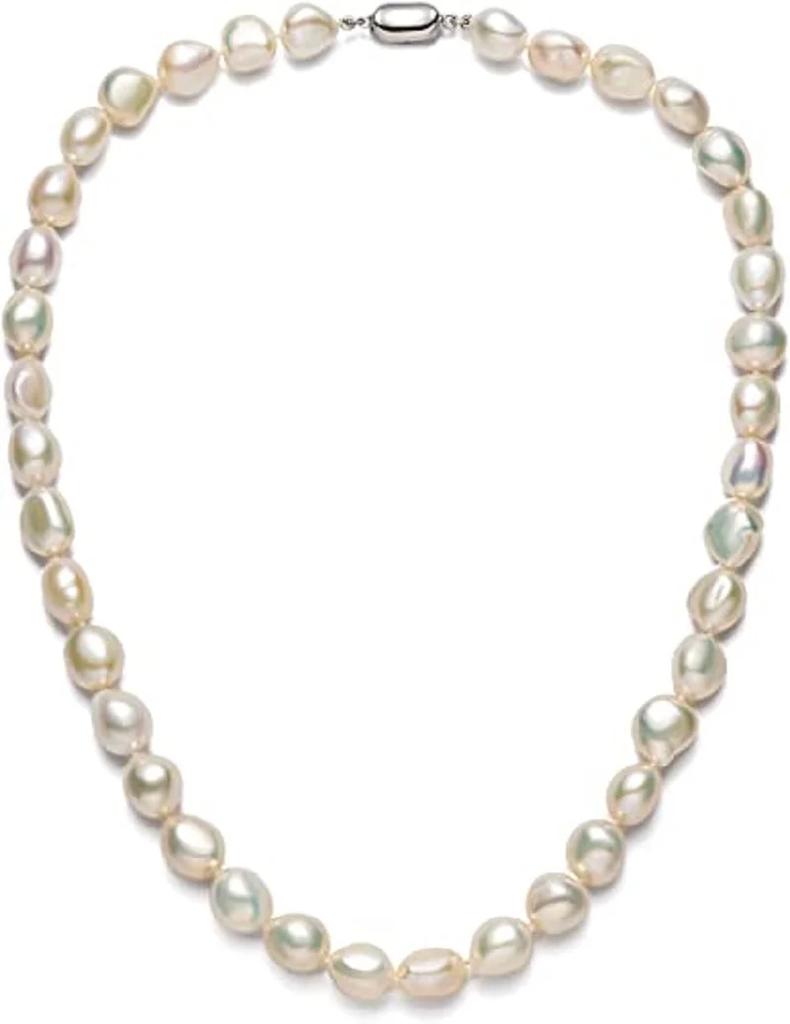 Baroque Pearl Necklace for Women 8-9mm 9-10mm AA Quality Freshwater Cultured Pearl Strand Necklace with Sterling Silver Clasp