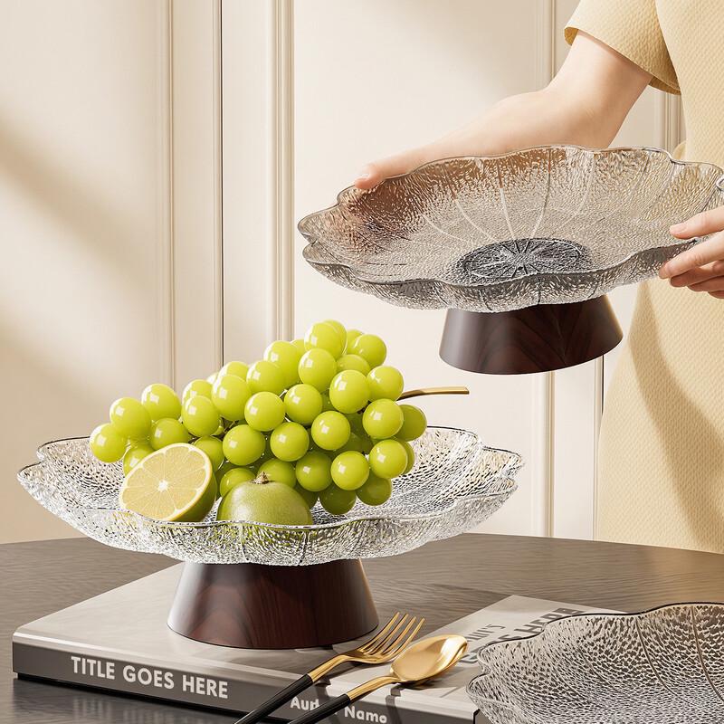 Retro Wood Grain Transparent Stemmed Fruit Plate