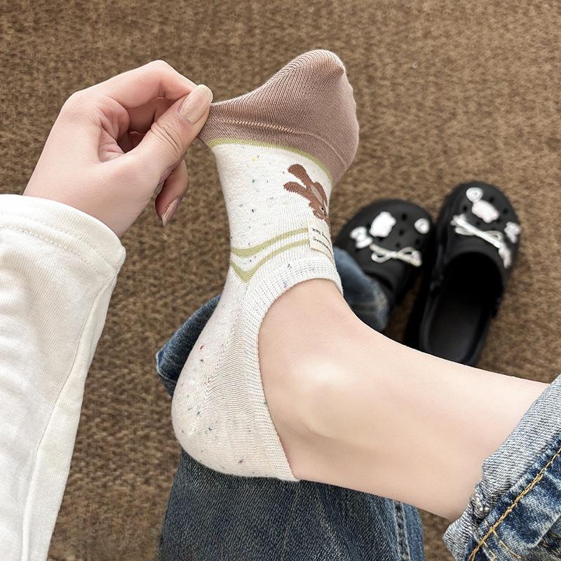 Spring and Summer Cartoon Animal Pattern Women's Boat Shoes Simple and Versatile Non-slip Invisible Socks Thin Cotton Breathable Short Socks