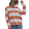 Autumn and winter new women's clothing casual loose knitted sweater striped color matching crew neck sweater
