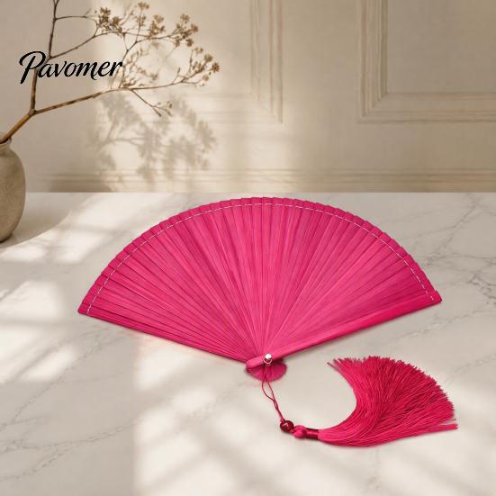 Handheld Folding Fan Vintage Japanese Bamboo Fan, Elegant with Tassels, Kimono Cheongsam Accessory Cooling Portable Oriental Style for Dancing