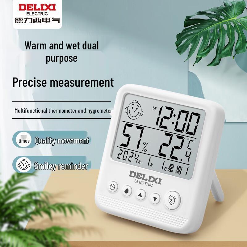 DELIXI ELECTRIC Digital Indoor Thermometer Hygrometer with Alarm & Emoji Display