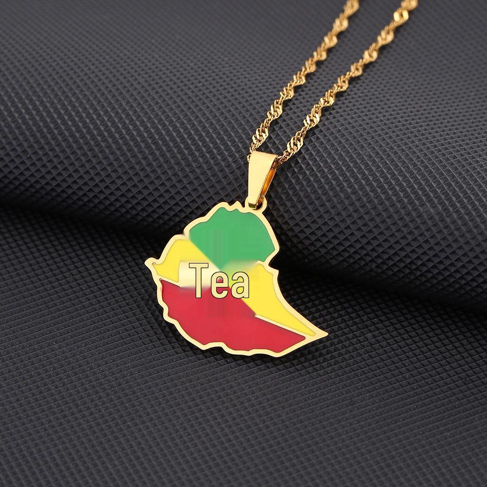 Ethiopia Map Necklace: Women’s Ethnic Geometric Titanium Steel Pendant Chain