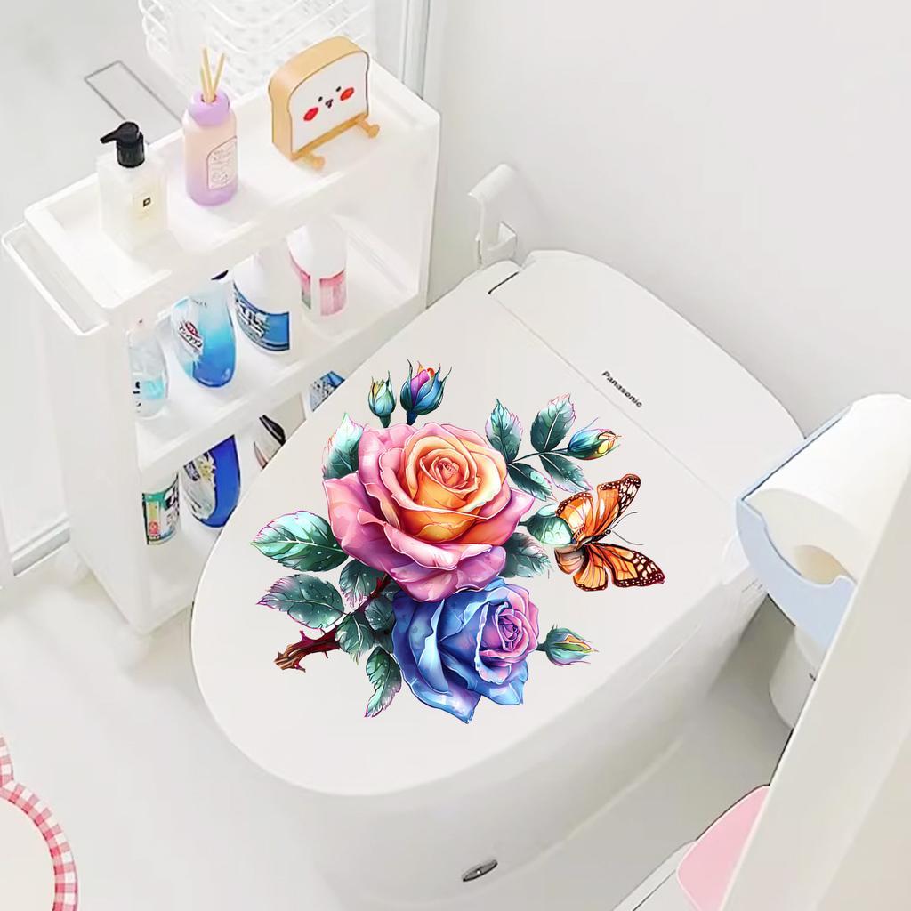 Floral Butterfly Toilet Sticker Self-Adhesive Removable for Bathroom Wall Decor
