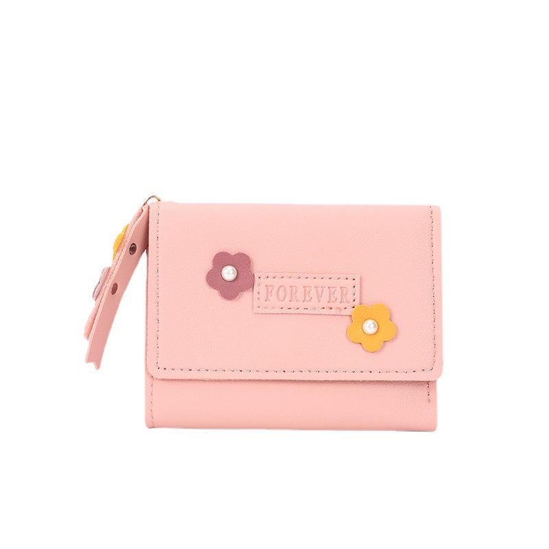 2025 Dámská roztomilá květinová krátká trojskládací peněženka – Jednoduchý japonský a korejský styl, držák na karty a peněženka na mince