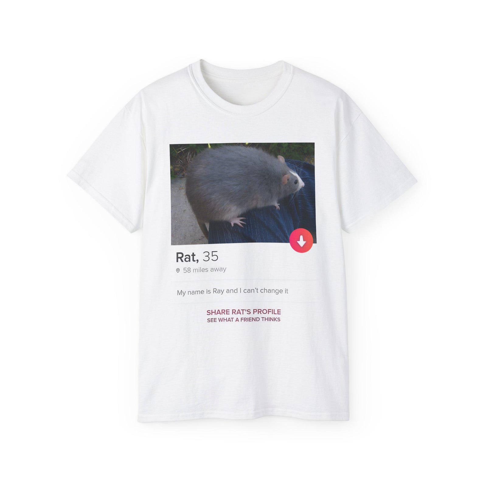 Tinder Rat Quote Screenshot Meme - Funny Dating App Typo Joke - Cute Animal Graphic Tshirt - Ironic Text Unisex Ultra Cotton Tee Shirt S