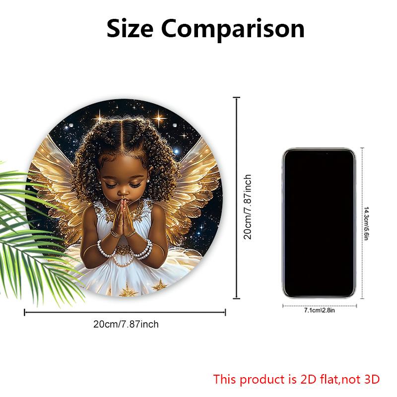 Złote Skrzydła Czarny Anioł Drewniany Znak - Anioł Okrągły Znak do Dekoracji Wiszącej na Ścianie Drzwi Wejściowych - Idealna Dekoracja Wisząca do Domu