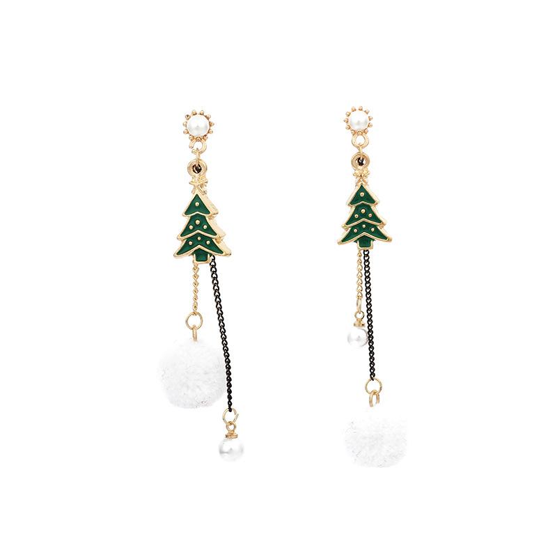 Персональные европейские и американские рождественские серьги с бахромой, ретро-темперамент, асимметричные, с помпонами и жемчугом, зимние серьги