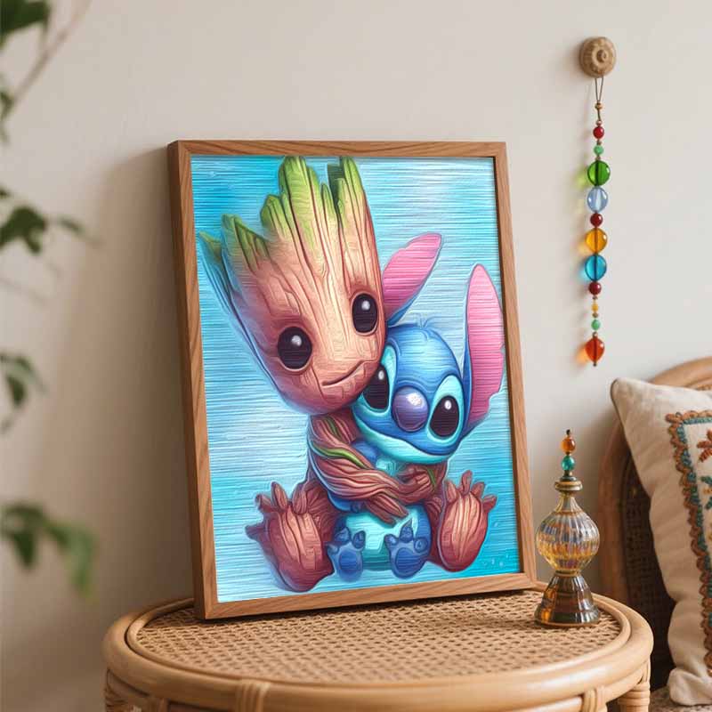 Disney Oil Paint Art Painting Kit Groot Stitch Hug Home Wall Decor DIY Craft Gift