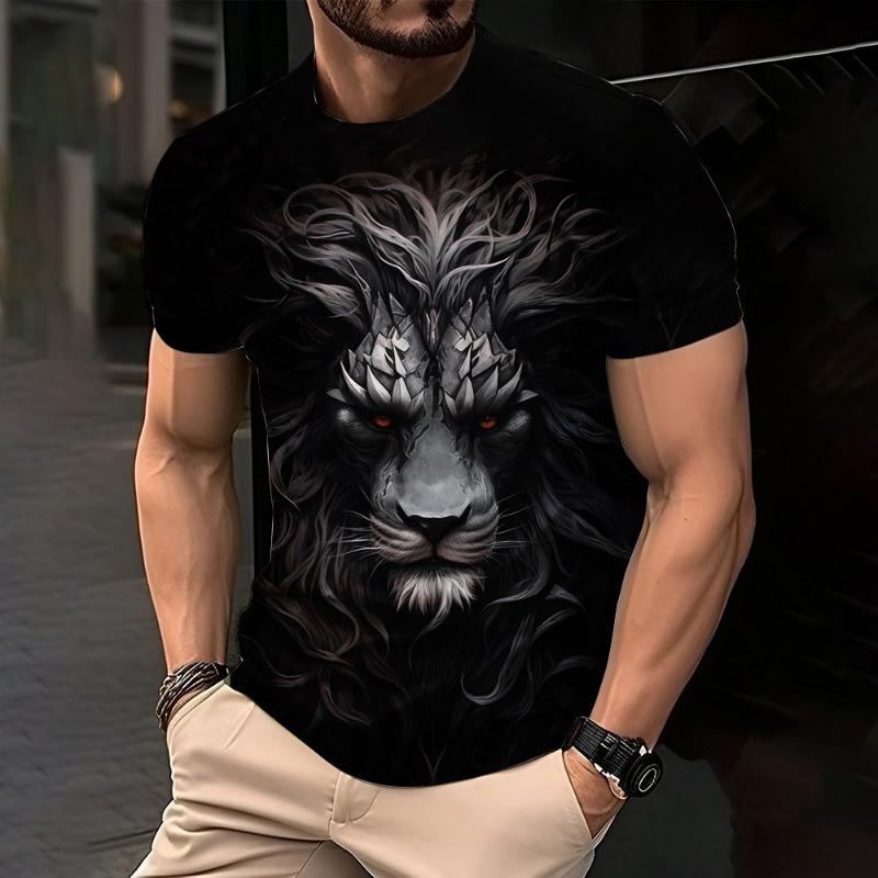 Trendy Lion Graphic Print Short Sleeve Clothing 2026 Summer O-Neck Animal 3D Printed