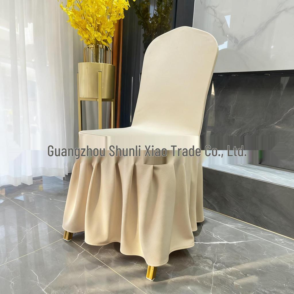 Thickened Twill Pleated Chair Cover with Bow Decoration for Weddings and Banquets