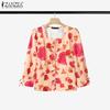 ZANZEA Women Casual Square Neck Summer 3/4 Sleeve Floral Blouse
