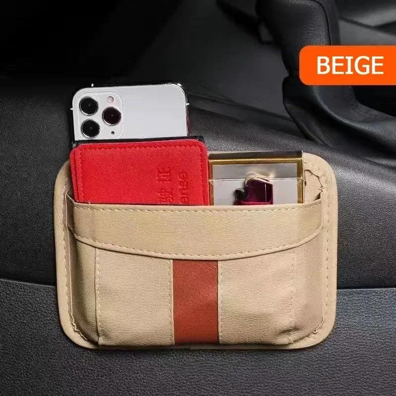 Car Leather Storage Bag Small Debris Organizer Hanging Cell Phone Mobile Bag for Stowing Tidying Charging Universal Accessories