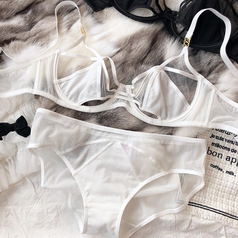Sexy Hollow Lingerie Set French Ultra Thin Women Bra Summer Breathable Purple Plus Size 95CD Cup Underwear Push Up Brassiere