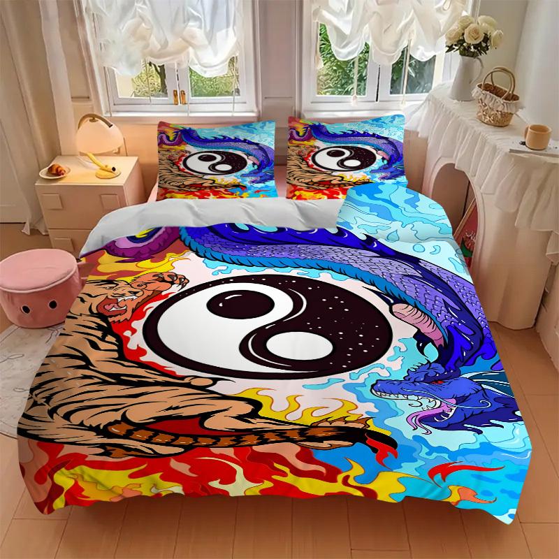 3pcs Yin Yang Symbol Duvet Cover Set -Includes 1 Duvet Cover and 2 Pillowcases, No Quilt Core, All-Season Home Decor yy251111179