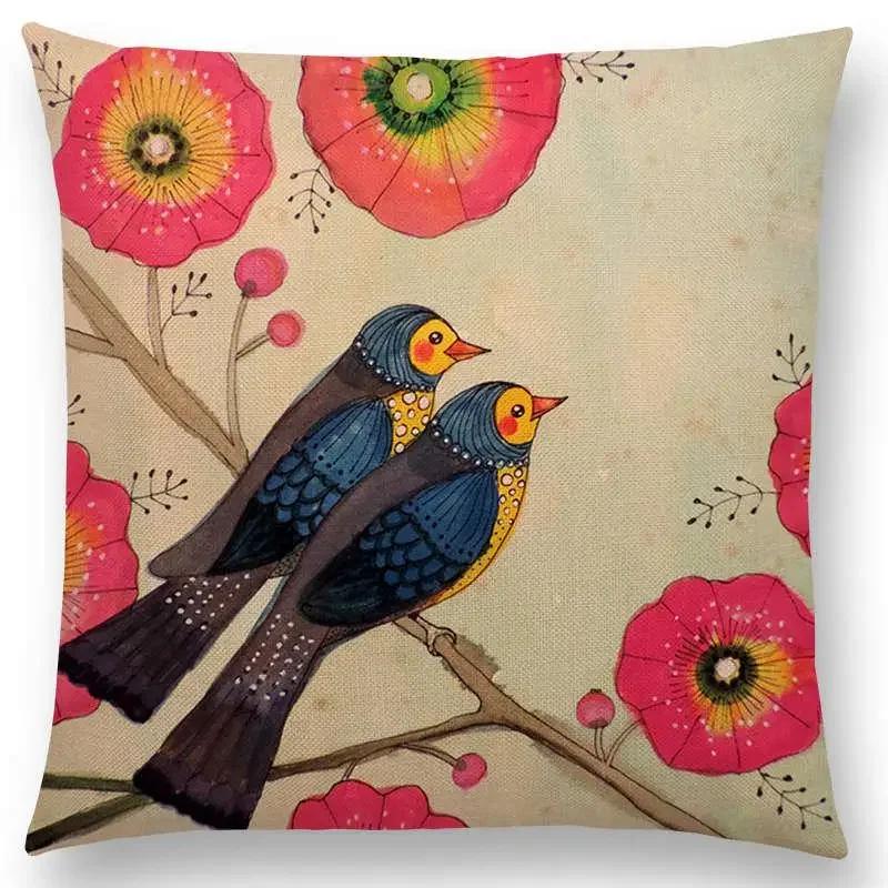 New Arrivals Watercolor Little Birds Pillow Case Floral Home Decor Cushion Cover