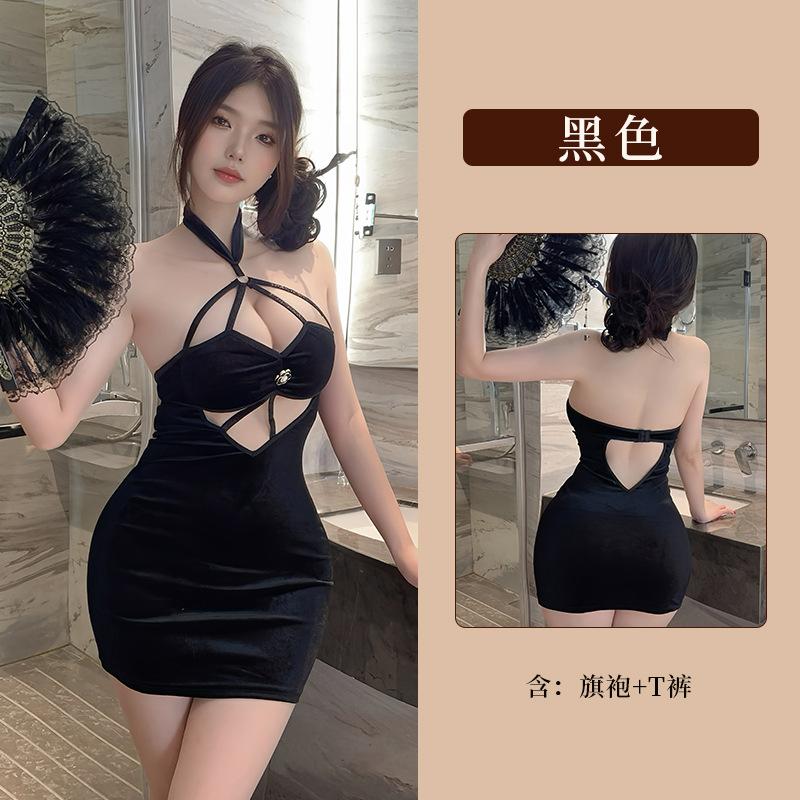 Sexy cross sky backless velvet lingerie nightclub hottie tight neck hip skirt women 92