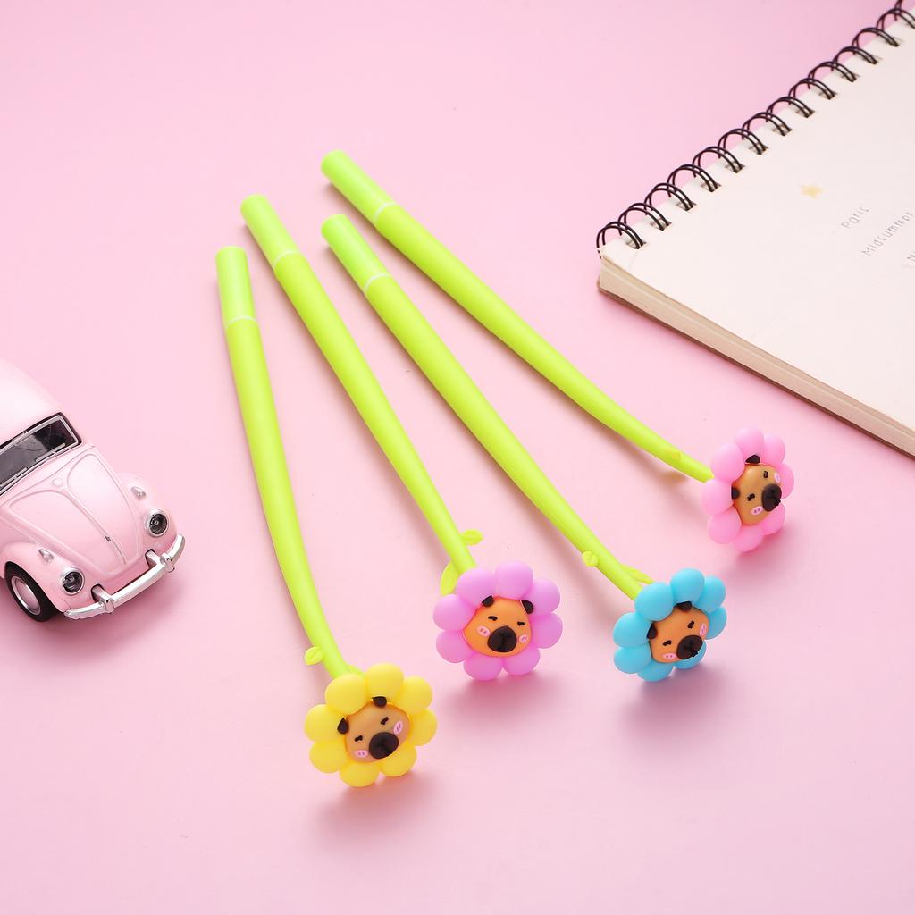 8Pcs/Lot Cute Colorful Flower Shake Gel Pens Kawaii Panda Capybara Girl Gift Black Office Signature Pen Kids School Stationery