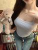 New summer women's clothing, Japanese and Korean BM Spice Girls pure desire sexy blue plaid suspender vest, crop top