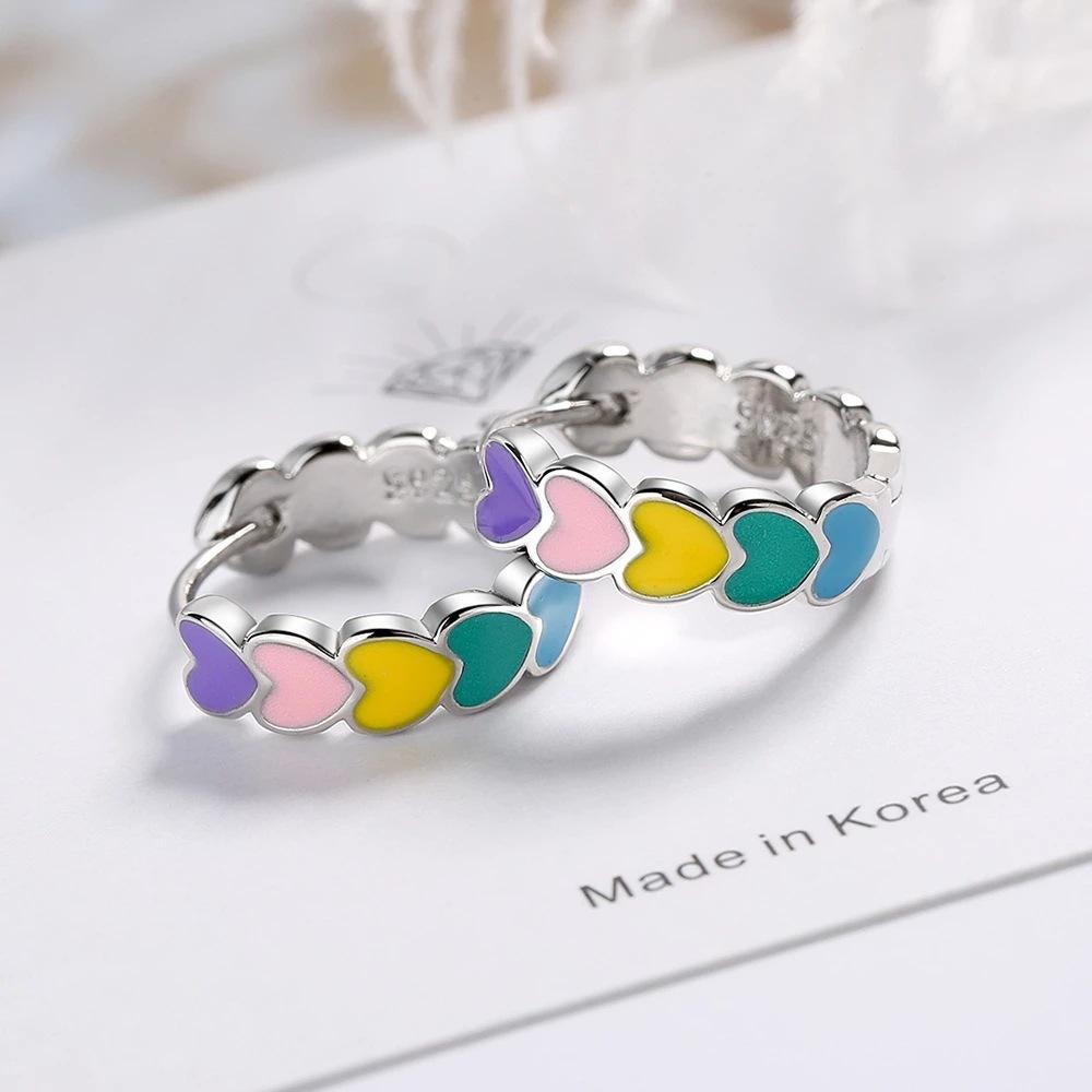 Epoxy Rainbow Love Ear Buckle Small Sweet Wind Heart Earrings Fashion Personality