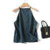 MD Women clothes French style Minimalist Static Luxury Style Retro Dark Green off-Shoulder Sling Sleeveless Shirts 05156884567