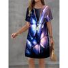 Women Dress Butterfly Pattern Printing Design Sense Pattern Summer Elegant Women A-Line Dress Casual Short Sleeve Mini Dress