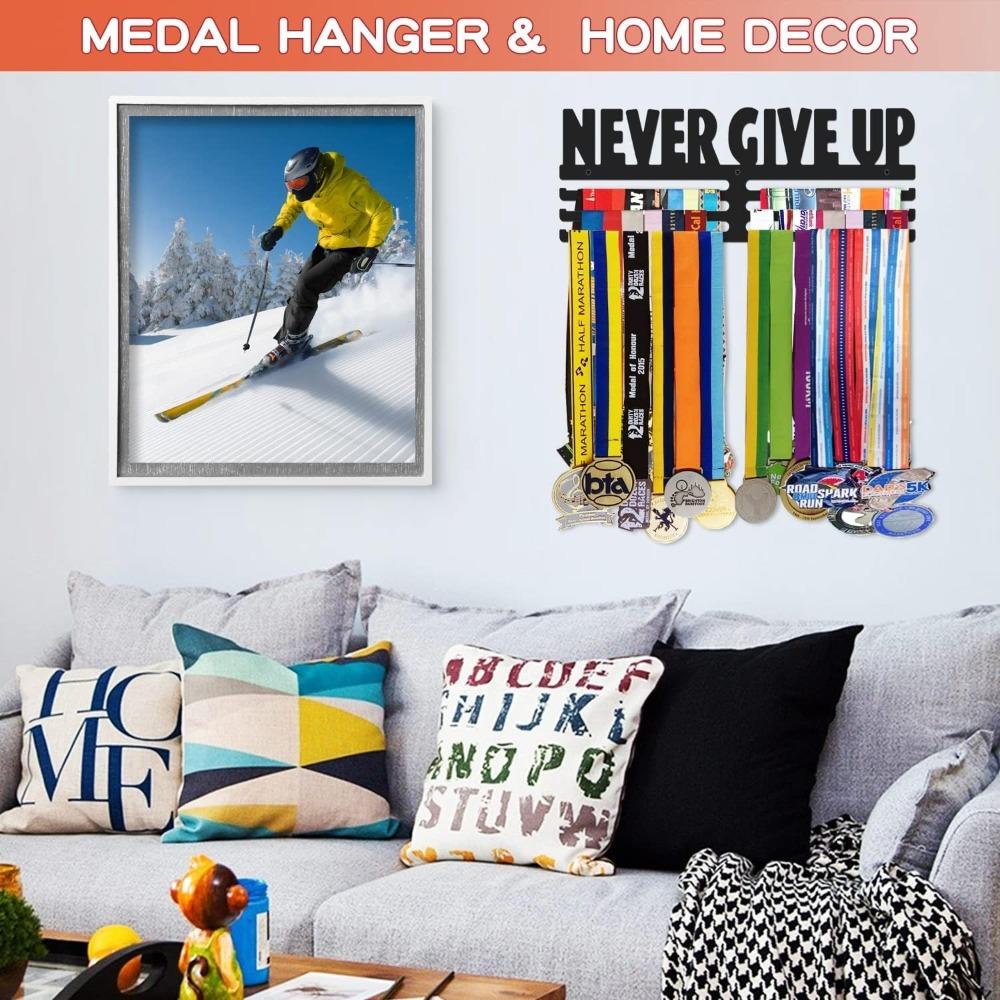 Medals Hanger Display Wall Mount Steel Rack 15 Inch 3 Bars Holds 60+ Medals Black Sports Organizer Hook Storage