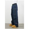 Pantaloni Lunghi Vintage Multi-tasche Jeans Lavati da Uomo High Street Larghi Dritti Pantaloni da Lavoro Jeans Dritti Larghi per Uomo alla Moda e Comodi