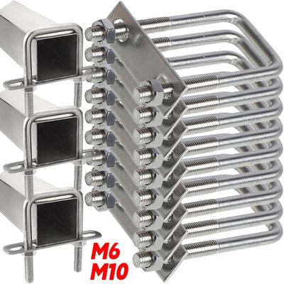 M6/M10 Right Angle U-shaped Bolt Stainless Steel Bolt Pipe Clamps with Plate Baffles Square Tube Conduit Bracket Mount Tool