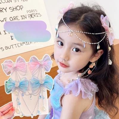 Meerjungfrauen-Haarnadel Kinder-Prinzessinnen-Kopfschmuck Schleife Neue High-End-Kopfkette Mädchen-Clip Schatz Haaraccessoires