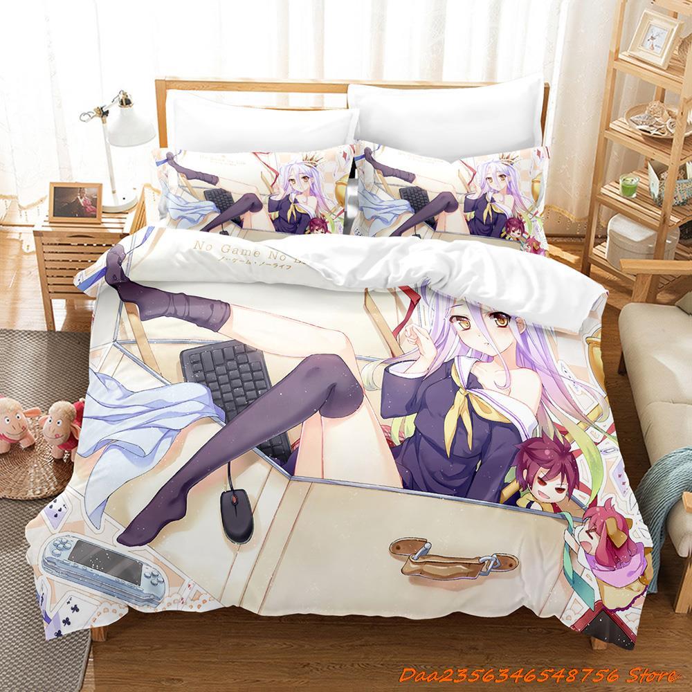 New Personelity No Game No Life Bedding Set Cartoon Anime Three-Piece Set Adult Kid Bedroom Duvetcover Sets 3D Kawaii