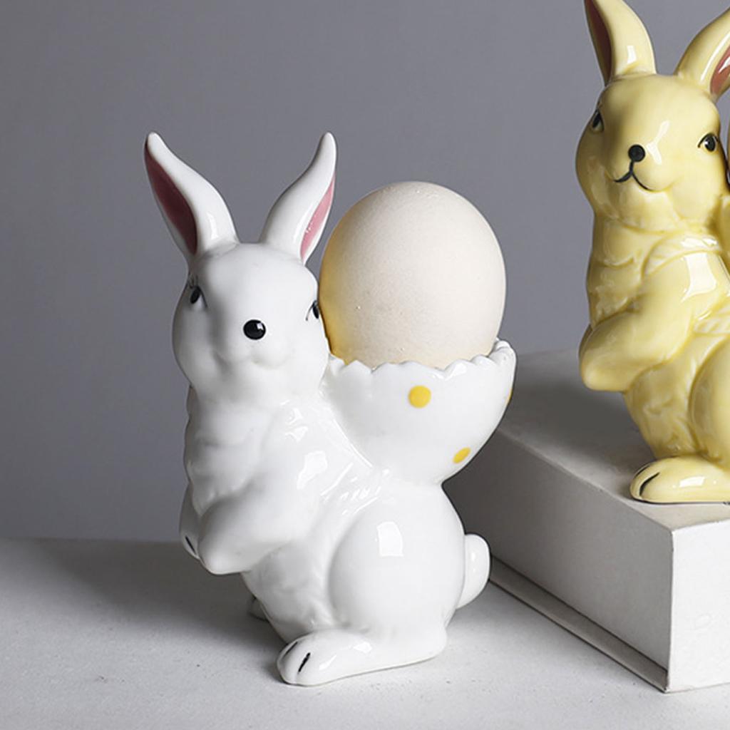 Easter Bunny Ceramic Egg Cup Ceramic Hand Painted Egg Stand Holder for Breakfast Home Holiday Decor White Rabbit