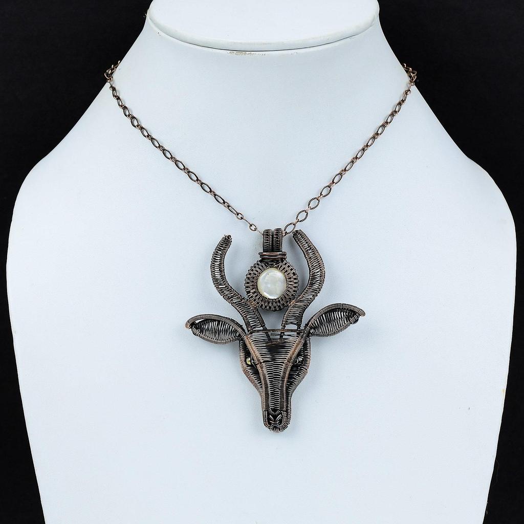 Mother Of Pearl Pendant Copper Wire Wrapped Pendant Handmade Jewelry Gemstone Pendant Beautiful Copper Jewelry Cow Face Pendant Gift For Her